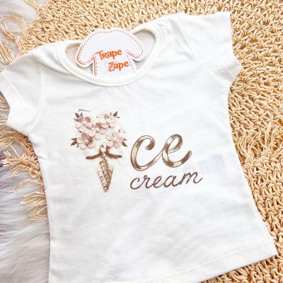 Conj. Blusa Ice Cream e Short com Babadinho - Creme